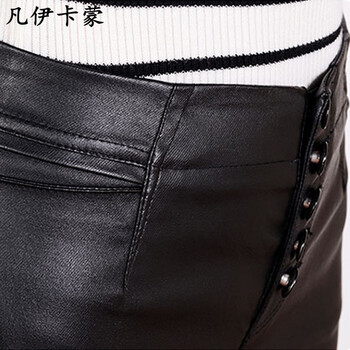 凡伊卡蒙 2015春装新款女装显瘦小脚裤高腰裤涂层皮裤修身打底裤女 6613 黑色普通版 L