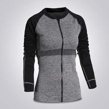 服外套春夏女子跑步运动上衣立领修身显瘦速干透气长袖健身服 灰色 m