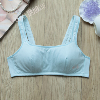 棉少女文胸棉小背心式初中生无钢圈内衣薄款发育期学生运动胸罩 蓝色