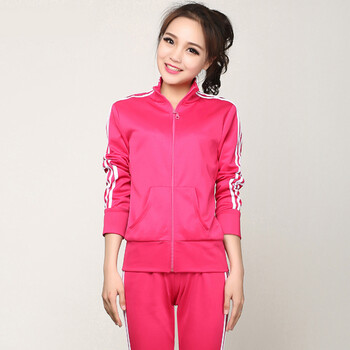 运动服女 套装春秋季学生服士服大码休闲卫衣 玫红色 4xl