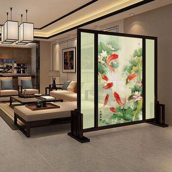 高端定制 俄罗斯樟子松屏风 中式改善风水 玄关隔断 屏风【九鲤聚财】