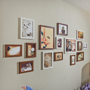 照片墙相框墙组合 卧室复古创意相片墙欧式挂墙 白色 柚木(怀旧时光)