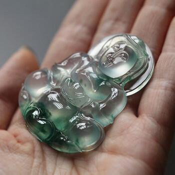 rosefree 翡翠飘花观音吊坠吊坠老坑缅甸翡翠玻璃种飘绿玉观音菩萨