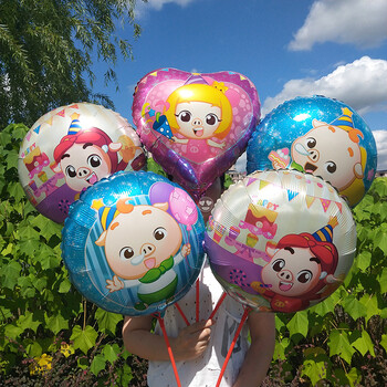 地推小礼品打击棒手持棒气球 儿童生日布置卡通气球 猪猪侠系50个混带