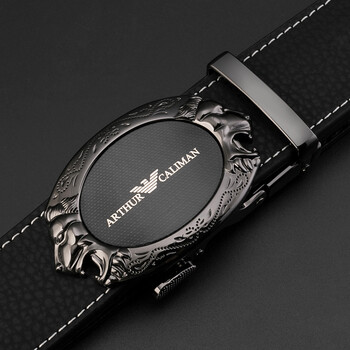 男士皮带真皮 青年腰带自动扣年轻人韩版百搭简约裤带 铅色时尚狮子扣