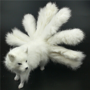 新品仿真九尾狐狐仙毛绒玩具模型摆件儿童礼物宠物狐狸动物公仔 白色