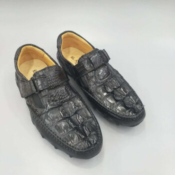 四季鳄鱼皮八爪鱼商务休闲男鞋手工上线真鳄皮鞋男尾骨鞋 黑色双骨 39