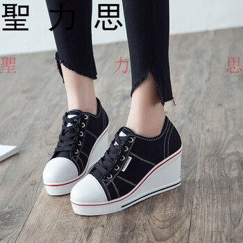 圣力思8厘米内增高女鞋低帮休闲鞋学生松糕鞋女系带韩版运动鞋白色