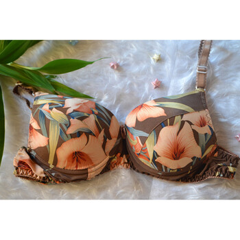 薄款真丝少女文胸夏季 文胸无痕花色性感内衣 有钢圈 6号花卉棕色 42b