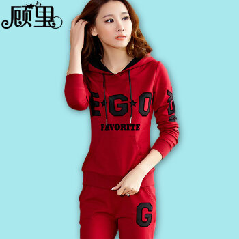 顾里2015秋装新款运动套装女秋套头卫衣运动服女春秋休闲套装女 酒红色 XL