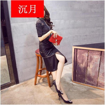 沉月实拍9861秋冬款欧美气质修身皮裙PU皮裙子高腰半身裙包臀裙中长裙 黑色 S