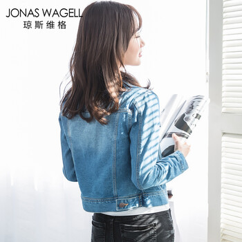 JONAS WAGELL女装2015韩版长袖牛仔外套女 中蓝色 S