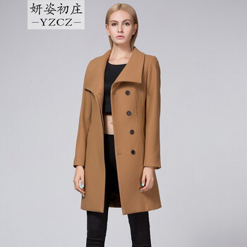 妍姿初庄 毛呢大衣女双面呢羊绒大衣欧美大牌2015女冬季加厚纯色高端羊毛长款风衣外套 图片色 XL