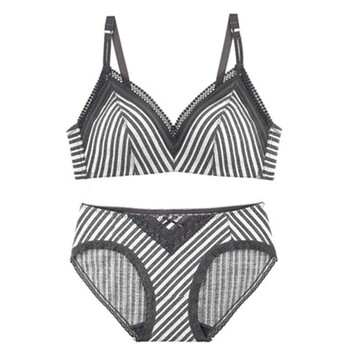 薄款内衣套装女调整型收副乳聚拢无钢圈文胸大胸显小 黑白条纹(套装)