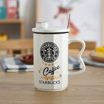 杯子大容量水杯马克杯简约情侣杯带盖勺咖啡杯卡通牛奶杯 星巴克杯(带