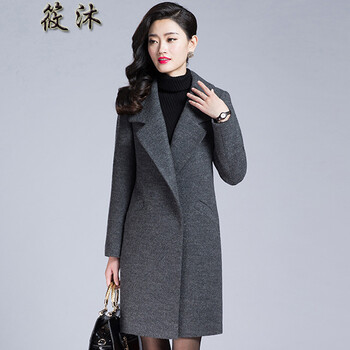 筱沐 毛呢大衣女韩版 呢大衣秋冬上新款大码女装修身休闲西服风衣女中长款妈妈装 呢子外套N8  时尚灰 XL