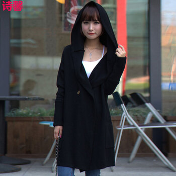 诗馨针织开衫女2015秋款上新温婉淑女日韩时尚百搭中长款毛衣开衫外套女2133 黑色 L