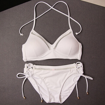 性感海边度假白色显瘦网纱三点式小胸聚拢温泉比基尼泳衣女 白色 m