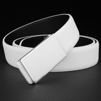 男士白色皮带真皮腰带男韩版潮英伦裤袋青少年学生精神社会小伙 白皮