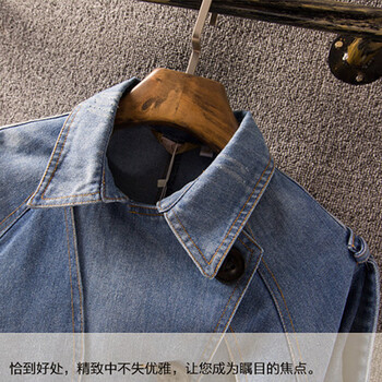2016春装新款女装欧洲站时尚宽松斗篷式风衣休闲短款牛仔外套潮 深蓝色 M