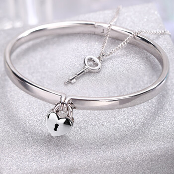 情侣手镯手链项链冲上云霄男女一对互锁生日礼物刻字 同心锁手镯套装