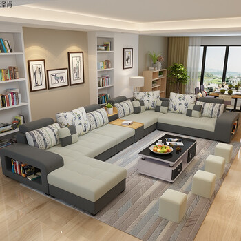 布艺沙发组合可拆洗整装简约现代u型沙发布沙发大小户型客厅家具 灰