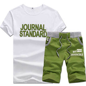 2016夏季新款字母短袖t恤男宽松学生跑步运动套装休闲服 绿色 xxl