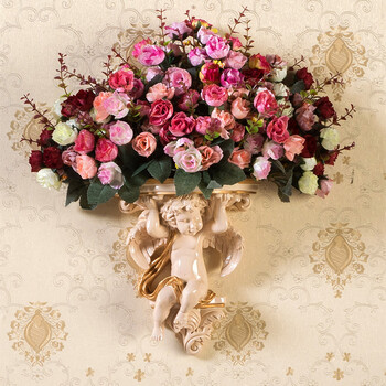 
                                        得美莱斯 欧式壁挂 仿真花瓶花篮墙面壁饰挂件花艺工艺品 家居墙上挂饰墙房屋装饰品创意 天使插花壁挂7套餐(带5束花)                