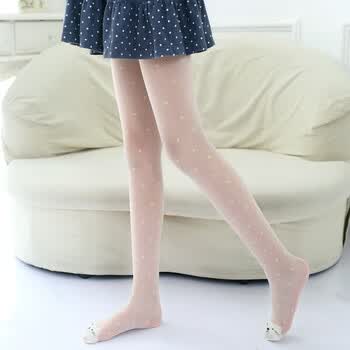 薄款儿童打底袜子宝宝白色舞蹈袜连袜裤 米黄色【脚尖猫款】夏季丝袜