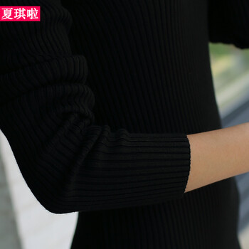 
                                        夏琪啦秋冬女装新款韩版气质修身长款高领毛衣针织连衣裙 打底裙包臀 加厚冬季毛衣裙 黑色 S                