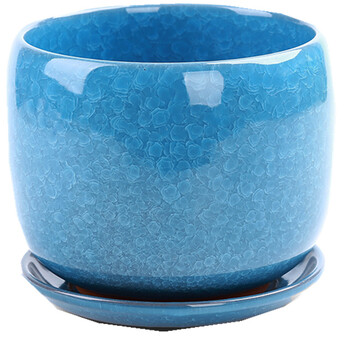 桌面花盆冰裂带托大中简约绿萝小发财树植物多肉室内多色花器 浅蓝色