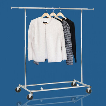 简易加厚移动单杆式晾衣架落地折叠室内挂衣架单杠带轮伸缩衣架