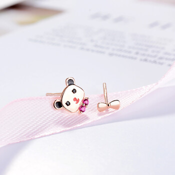 罗丽莎卡通创意可爱绅士小熊蝴蝶结领结韩版耳钉 绅士小熊耳钉(白金)