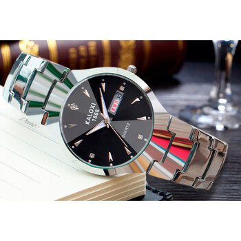 卡罗西手表男钢带情侣表日历星期男士石英表学生韩版潮流腕表 男款