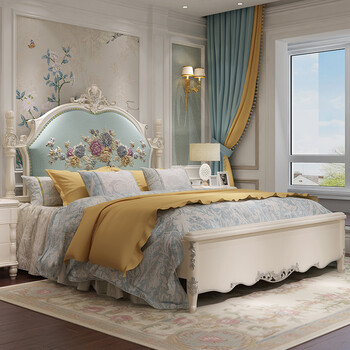 美式床实木床主卧室家具简欧欧式床现代简约轻奢双人网红床公主风定制