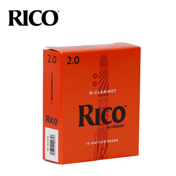 RICO 达达里奥 D'Addario RCA1020瑞扣黄盒黑管单簧管哨片2.0号Bb调降B调 10片装