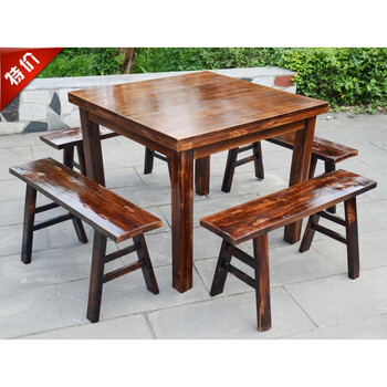 餐厅饭店实木餐桌椅组合 农家乐户外大圆桌 雕花仿古八仙桌椅b4定制