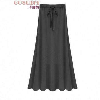 卡珊妮2015春秋新款优雅半身长裙女侧边开叉半身裙女A字裙K2312 灰色 均码