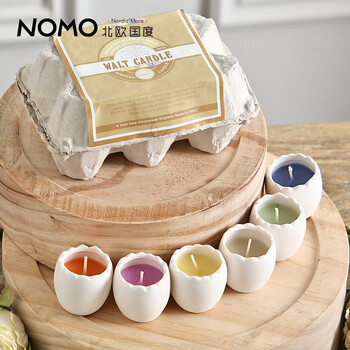 
                                        NOMO 创意欧式宜家香薰蜡烛浪漫多色彩的蛋壳蜡烛6件套party装饰蜡烛杯                
