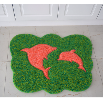 镂空丝圈田园图案防滑地垫防水隔水地毯塑胶pvc双色门垫浴室卧室 绿色