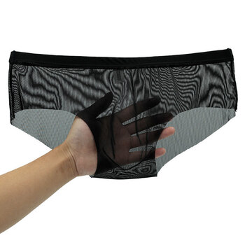 3条装男生内裤三角裤冰丝无痕一片式性感u凸低腰网纱内裤男潮 黑色