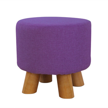 家用凳子时尚创意实木换鞋凳客厅布艺沙发小圆凳迷你板凳矮凳 紫色圆