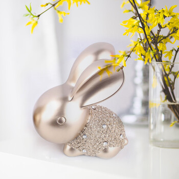 树脂工艺摆件情侣兔 家居装饰品摆设 单个香槟色(随机发货)_现价-1元