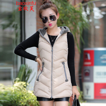 Baoxinfu 2015秋冬新款马甲羽绒棉服女外套韩版中长款大码加厚修身连帽棉衣女111 红色 XXXL