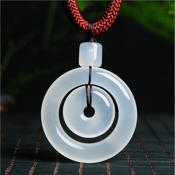 rosefree 天然和田玉冰种白玉髓圆环子母玉吊坠男女款平安扣项链挂件
