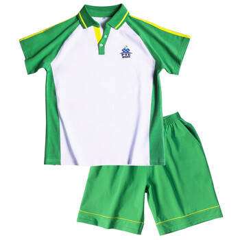 2018新款广州市番禺小学校服夏装绿色短袖体恤夏季短裤班服定制 男