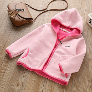 2018诺诺家童装秋季女童摇粒绒外套卡通刺绣宝宝儿童春秋外套 粉红色
