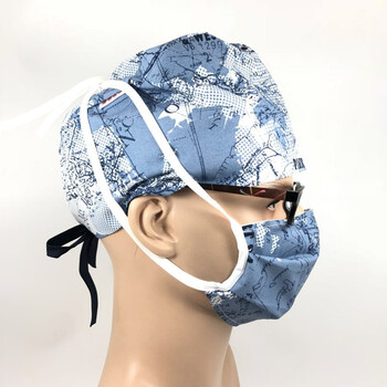 手术帽医生护士帽全棉纯棉印花男款新式 地图b款 口罩 可调节