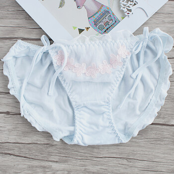 日系可爱风少女系带内裤网纱水溶蕾丝可爱朝气透气三角内裤女 淡蓝色