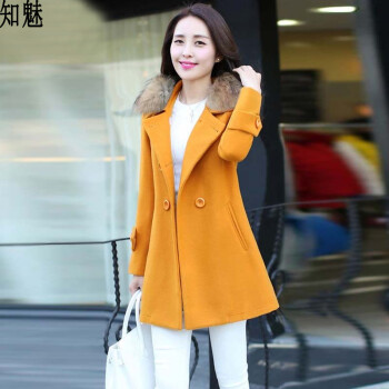 知魅 2016秋冬新款双排扣中长款修身西装领毛呢大衣女98331(8375A) 红色 L建议100-110G